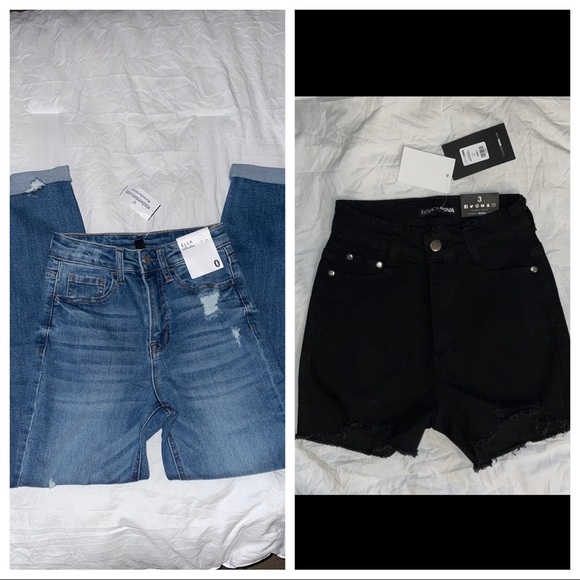 Fashion Nova Denim - Bundle of 2 high waisted mom jeans and high waisted shorts size 0